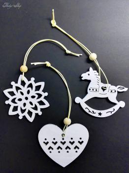 weißer Vintage Holz Baumschmuck